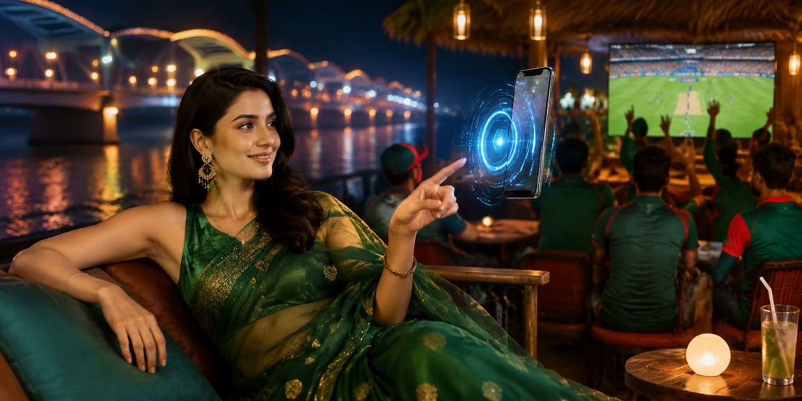 রাজশাহীতে একজন নারী হাই রোলার সদস্য মোবাইলে score 888 - এ ক্রিকেট বেটিং উপভোগ করছেন
